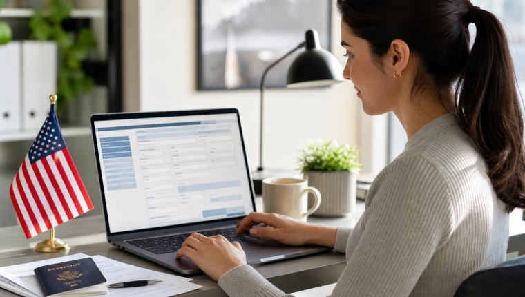 Persona completando el Formulario DS-160 en una computadora para solicitar la visa americana