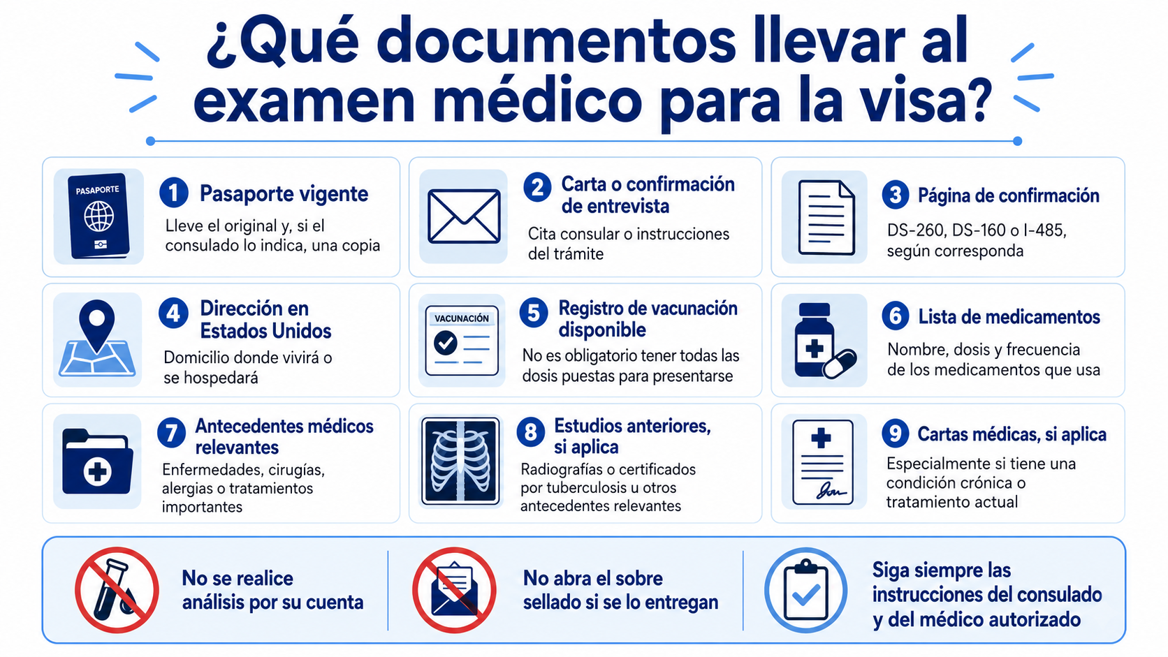 Documentos que conviene llevar al examen médico para la visa de Estados Unidos
